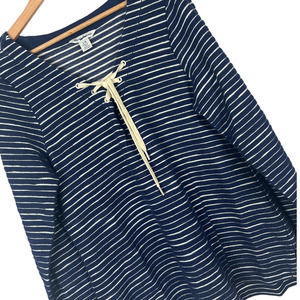 TOMMY BAHAMA Women's L Blue Catalina Striped Lace Up Pullover‎ Tunic Top Sweater